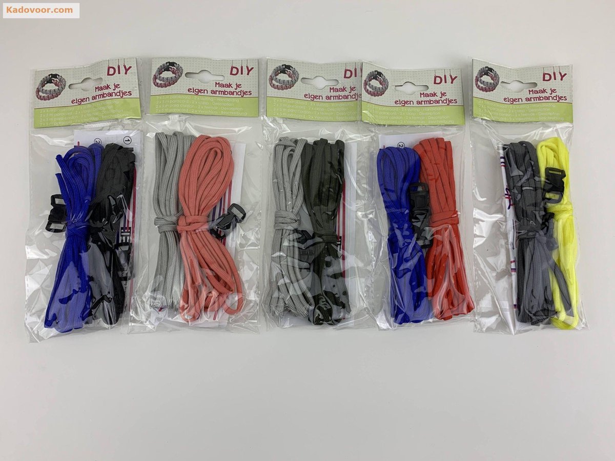 Paracord armband maken | Set van 5 paar | Inclusief sluiting | Diverse kleuren  |  2.5 meter koord |DIY | Compleet pakket